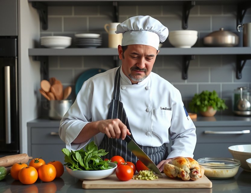 Chef preparing seasonal Playmodex chicken recipe in professional kitchen